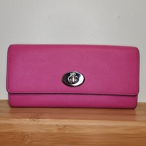 Coach Long Pink And Red Turnlock Wallet